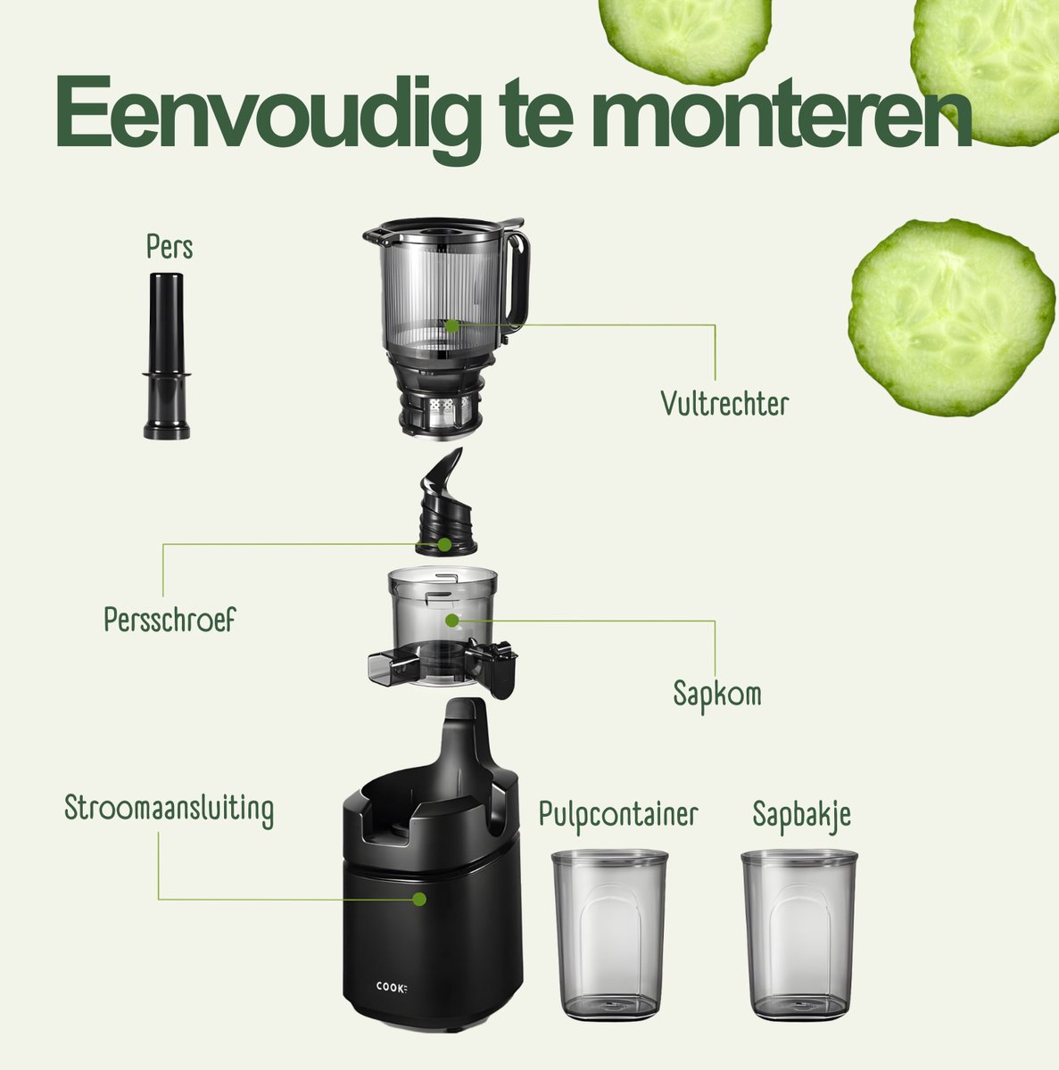 COOK-IT Slowjuicer XL - Fruitpers - Anti Drup - Anti Oxidatie - Extra Sterk - XL Trechter thumbnail 3
