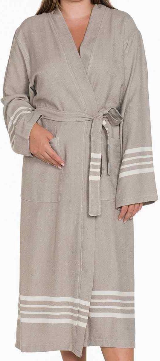 Lalay - hamam badjas Krem Sultan - taupe - XXL - dames heren badjas - sauna badjas - dunne badjas - 100% gekamd katoen
