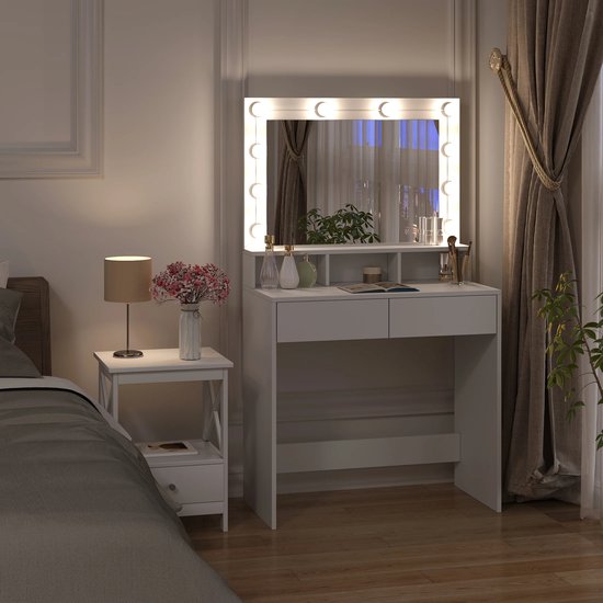 Coiffeuse SteeFly® avec Siècle des Lumières LED réglable - Table de Maquillage - Avec miroir et 2 tiroirs - Table cosmétique moderne - Port USB
