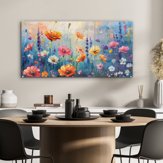 MuchoWow® Glasschilderij 80x40 cm - Schilderij acrylglas - Bloemen - Natuur - Waterverf - Kunst - Foto op glas - Muurdecoratie woonkamer - Wanddecoratie slaapkamer - Schilderijen