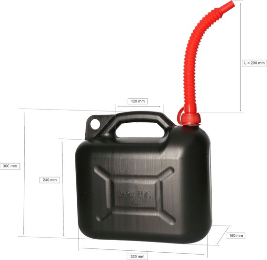 Jerrycan 5L kunststof zwart incl. dop en tuit