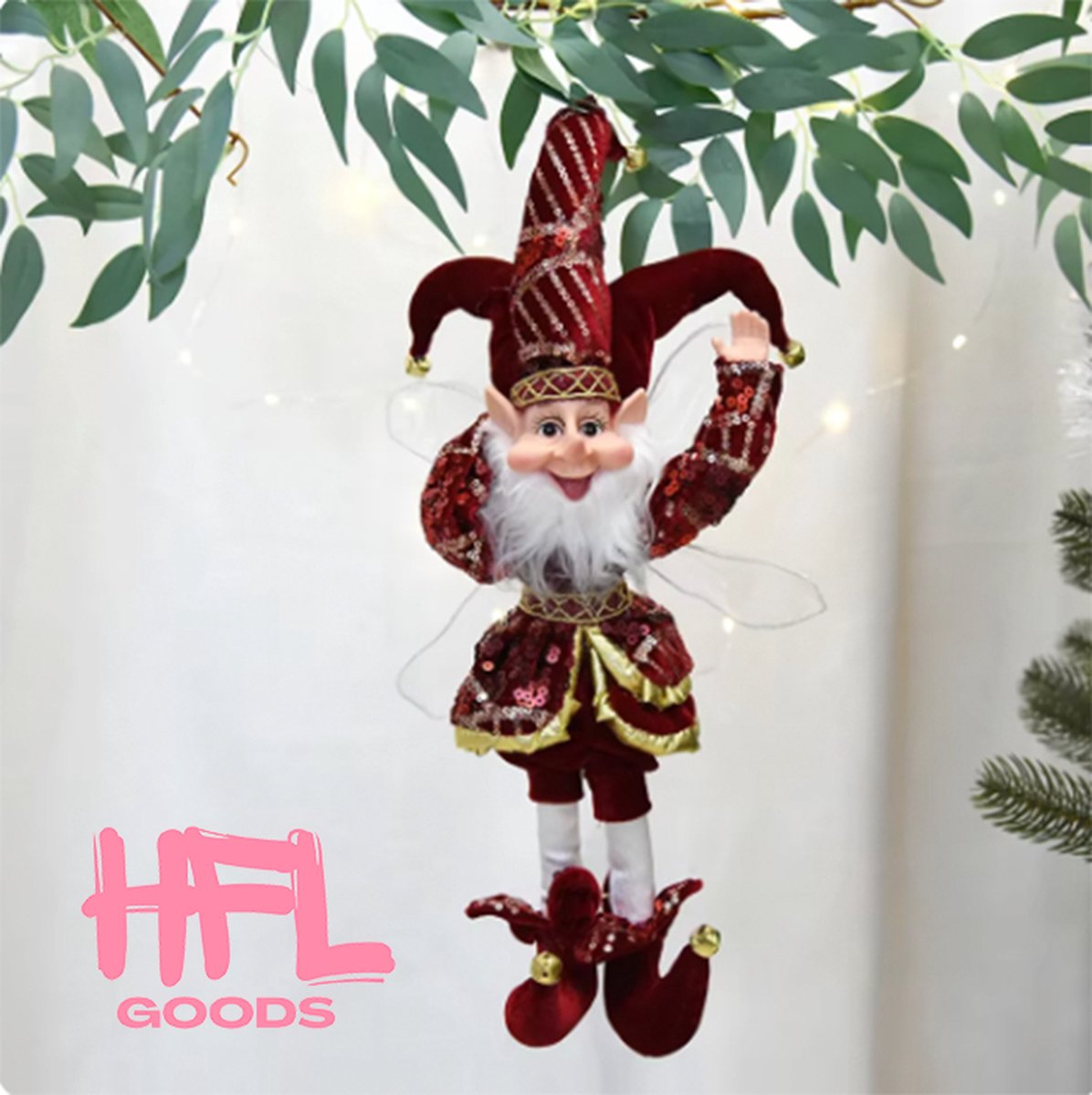 HFL Goods Rood Kerst Elf - Gouden Speelgoed Kerst Elf - Kerst Decoratie - 50 CM