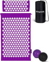 LifeGoods Acupressuur Mat met Kussen - Shakti mat - Spijkermat Incl. 2x Triggerpoint Bal - 60x40x2cm - Paars/Wit