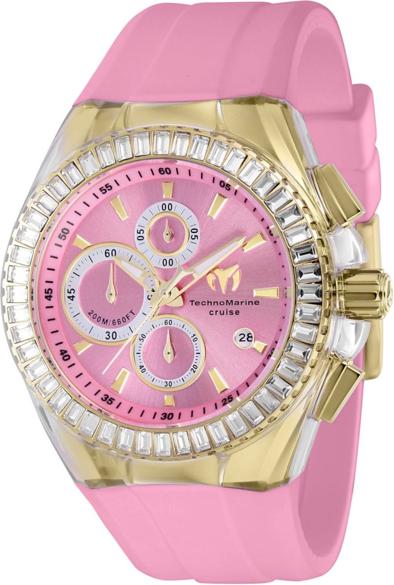 TechnoMarine Cruise TM-121157 Heren Horloge - Waterdicht - Analoog - Quartz Uurwerk - Roestvrij Staal met roze Wijzerplaat - 45mm