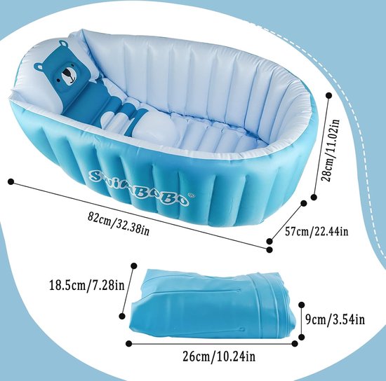 Opvouwbare draagbare opblaasbare babybadkuip voor kinderen - herbruikbaar zacht reisbad (0-5 jaar) - blauw met luchtpomp Babybad van LuvdBaby — afbeelding 2