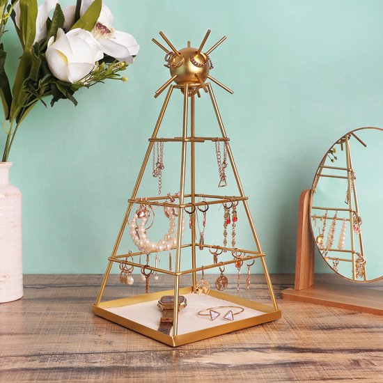 Foto: Belle vous gouden pyramide sieraden houder display standaard met vierkante basis h35 5 cm hangende organizer boom toren metalen opslag rek voor kettingen armbanden ringen oorbellen