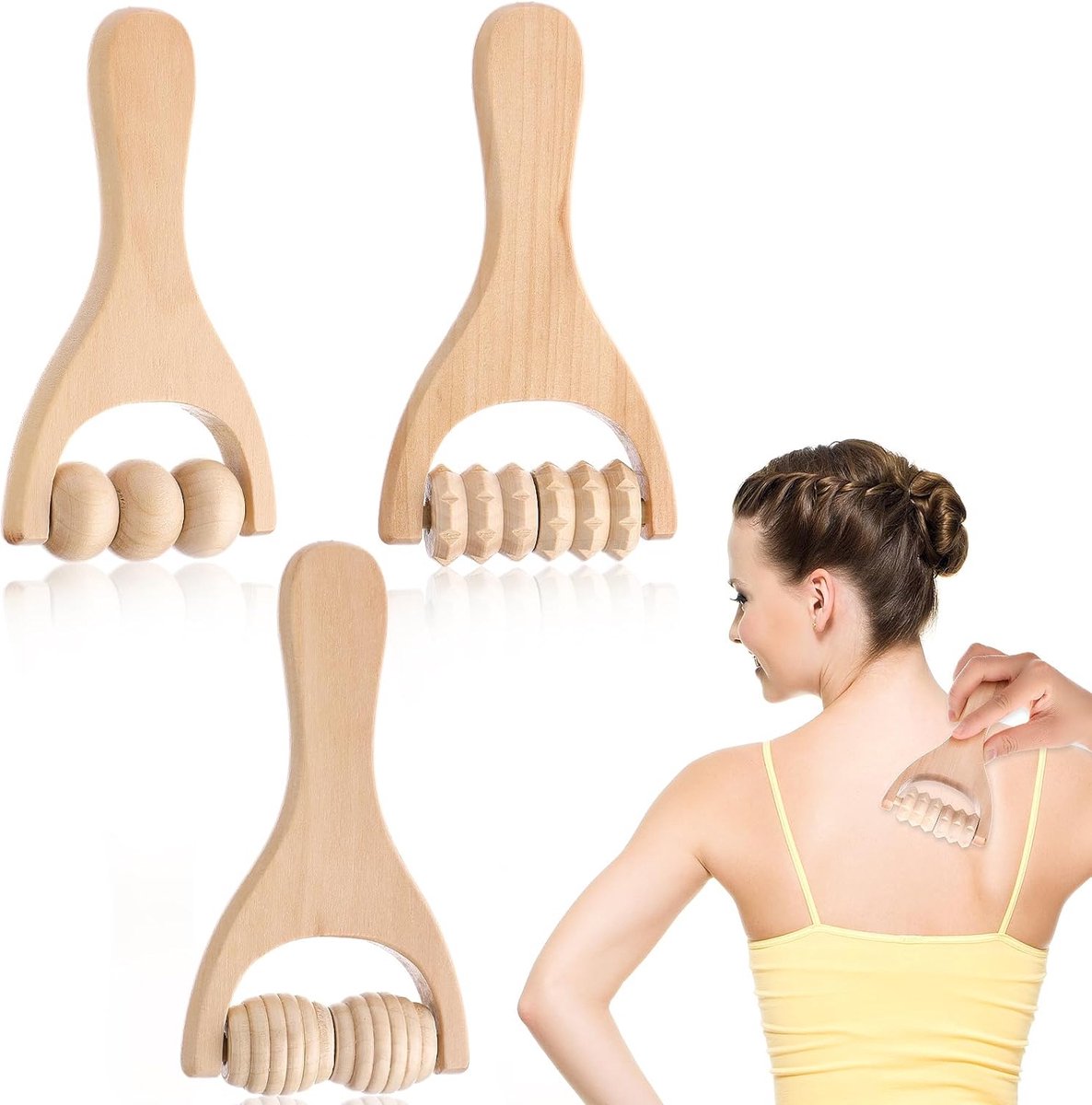 Goedkoopste （Stijl A）3 stuks houten handmassageroller, spierrollerstok, handmatige houten therapiemassage-instrumenten massageroller, voor het ontspannen van dijen, benen, handen, hele lichaam, spieren, mannen en vrouwen Massageapparaten