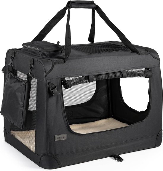 Lovpet® Hondenbox, incl. hondenbak, opvouwbaar, XXL 91,4 x 63,5 x 63,5 cm hondentransportbox, transporttas, hondentas, transportbox voor huisdieren, honden en katten, lichtgrijs