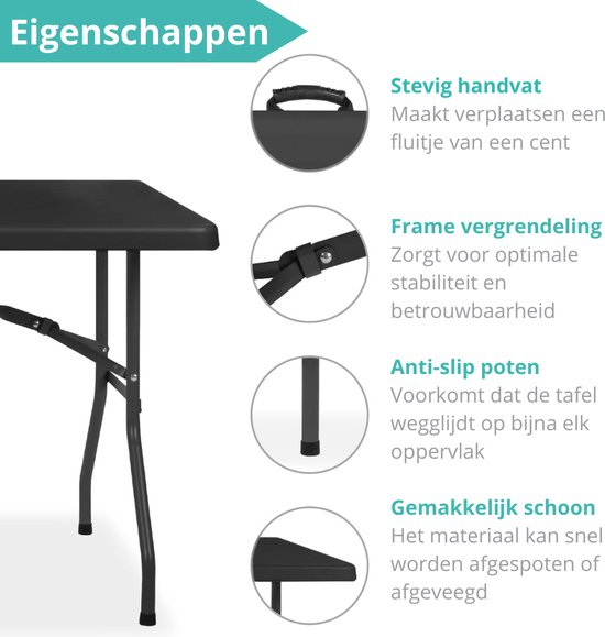 ADSafety Table Pliante - Table de Camping - Table Pliante - Table Pliante d'extérieur - Table de Jardin - 180 x 74 x 74 cm - Zwart