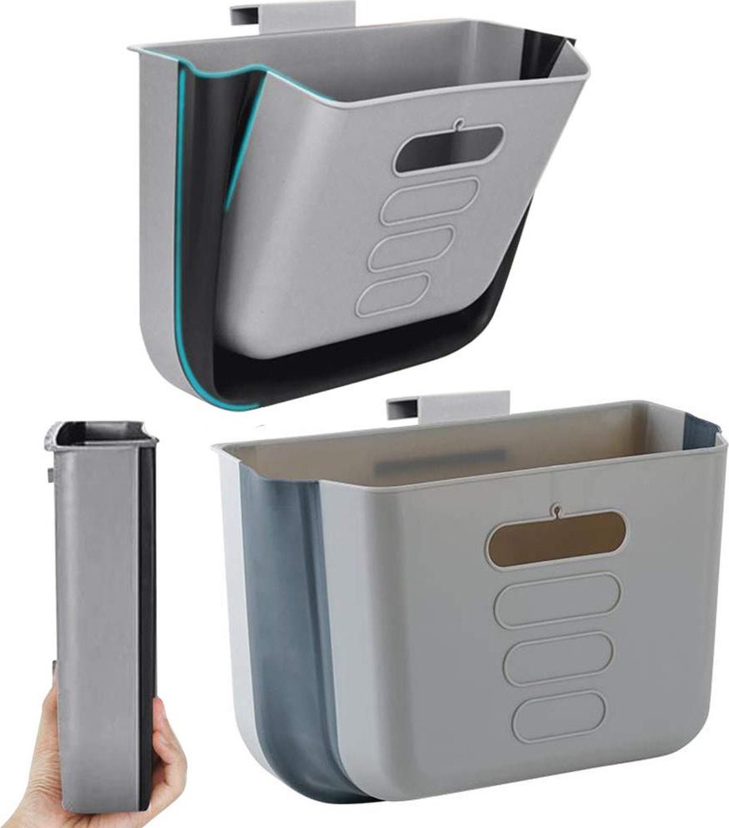 Goedkoopste Prullenbak Opknoping Keuken Afvalbak Kleine Opvouwbare Plastic Vuilnisbak - Draagbare Kast Vuilnisbak - Wandmontage Vuilnisbak Voor Keukenkastdeur Badkamer Slaapkamer Kantoor Auto Dorm (Donkergrijs