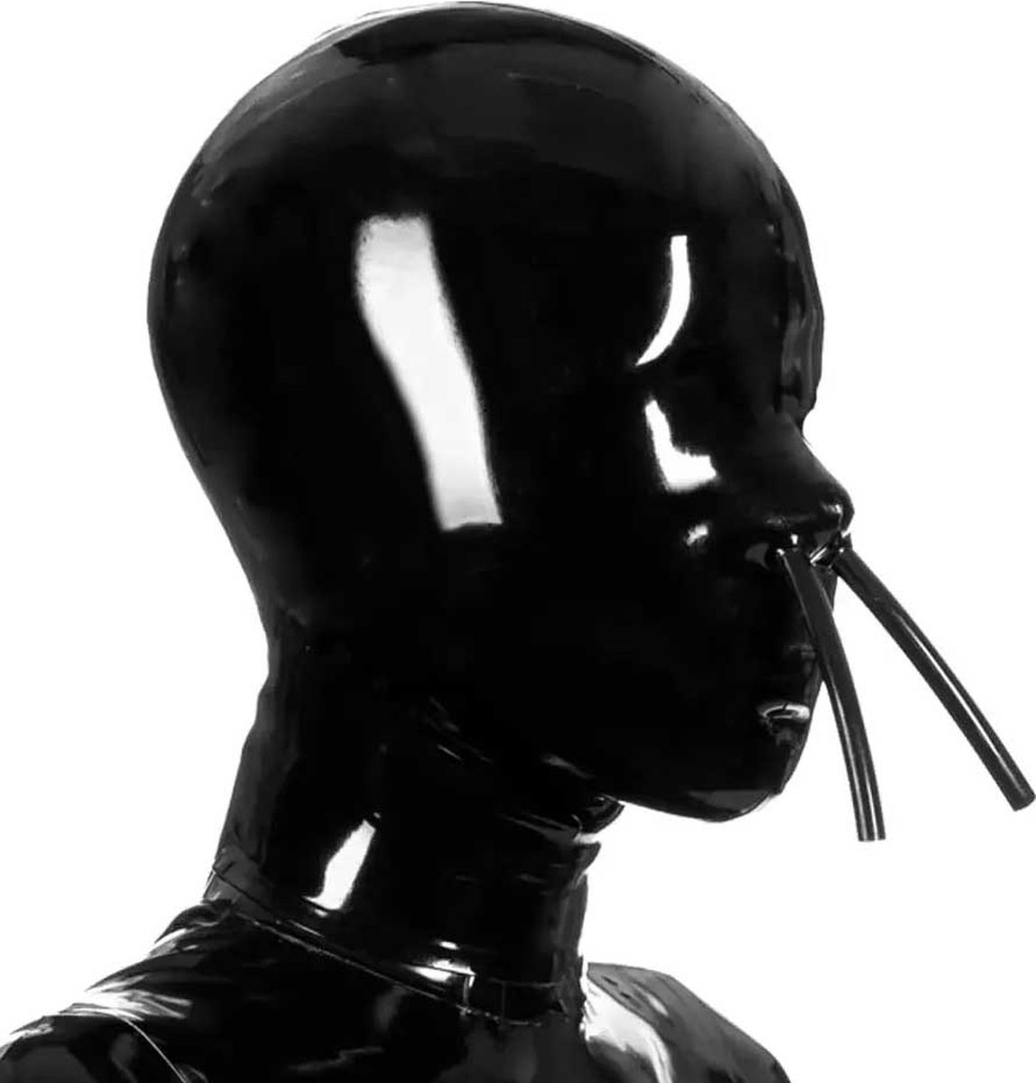 Goedkoopste Full latex masker - Neus beademing buisjes - Fetisj - BDSM - Erotische maskers - 4MM Dikte latex - Maat L/XL
