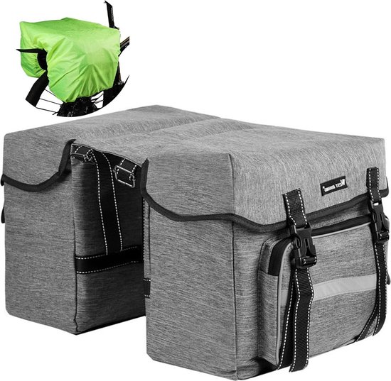 UBORSE Dubbele fietstas, waterdichte tas, 25 l, tas voor bagagedrager met regenhoes, opbergtas voor op de fiets