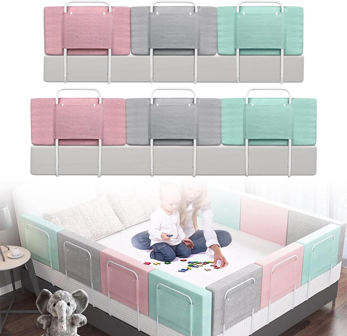 Image of 50 cm valbescherming voor baby's - verstelbaar kinderbedhekje - ritssluiting - wasbaar - groen