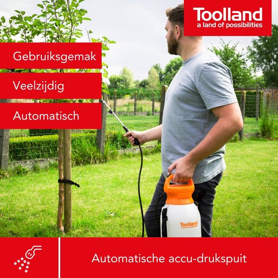 Toolland Drukspuit, elektrisch, herlaadbare batterij, telescopische lans, regelbare sproeikop, schouderriem, 8 liter, wit/oranje/zwart van Merkloos	 — afbeelding 4