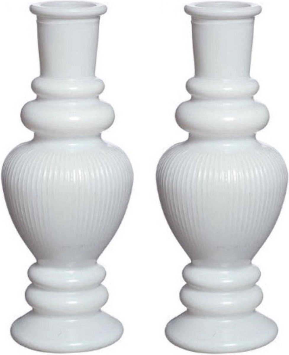 Ideas 4 Seasons Bloemenvaas Venice - 2x - gekleurd glas - ribbel wit - D5,7 x H15 cm