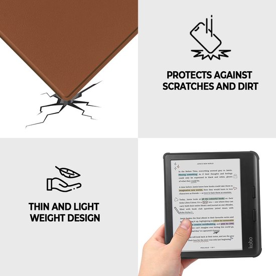 Lunso Geschikt voor Kobo Libra Colour hoes (7 inch) - sleepcover - Bruin van Lunso — afbeelding 3