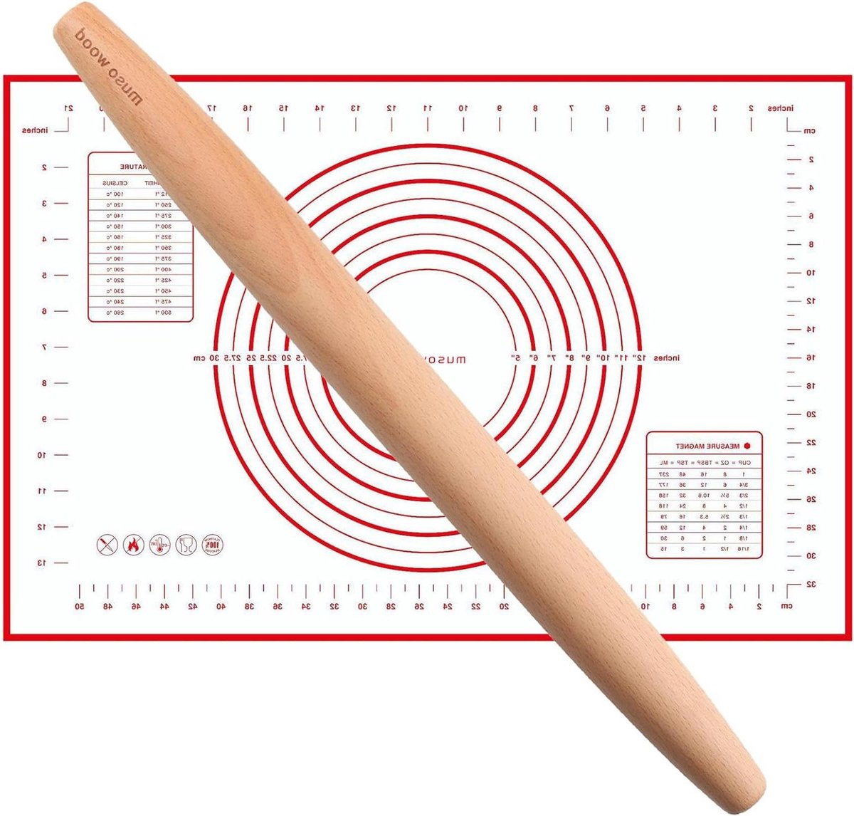 Franse deegroller voor bakken deegroller met bakmat 40 cm beukenhout