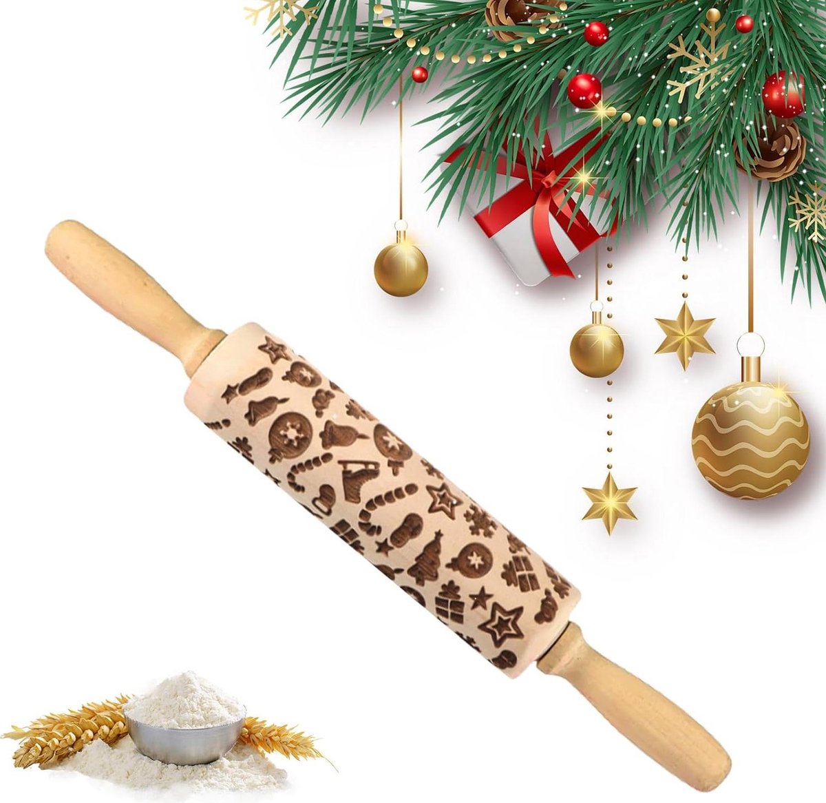 Deegroller met kerstpatroon 45 x 30 cm Kerstmis 3D-deegroller patroon doe-het-zelf zelfgemaakte gebak keramiek