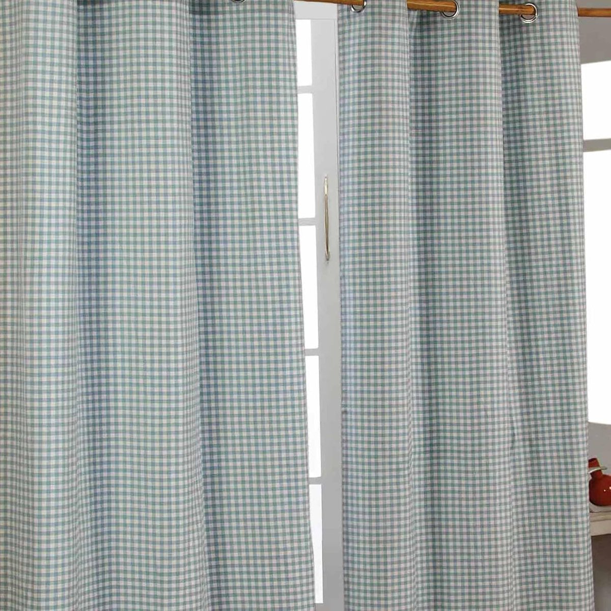 Homescapes gordijnen met oogjes gingham blauwgroen in set van 2, 137 x 117 cm