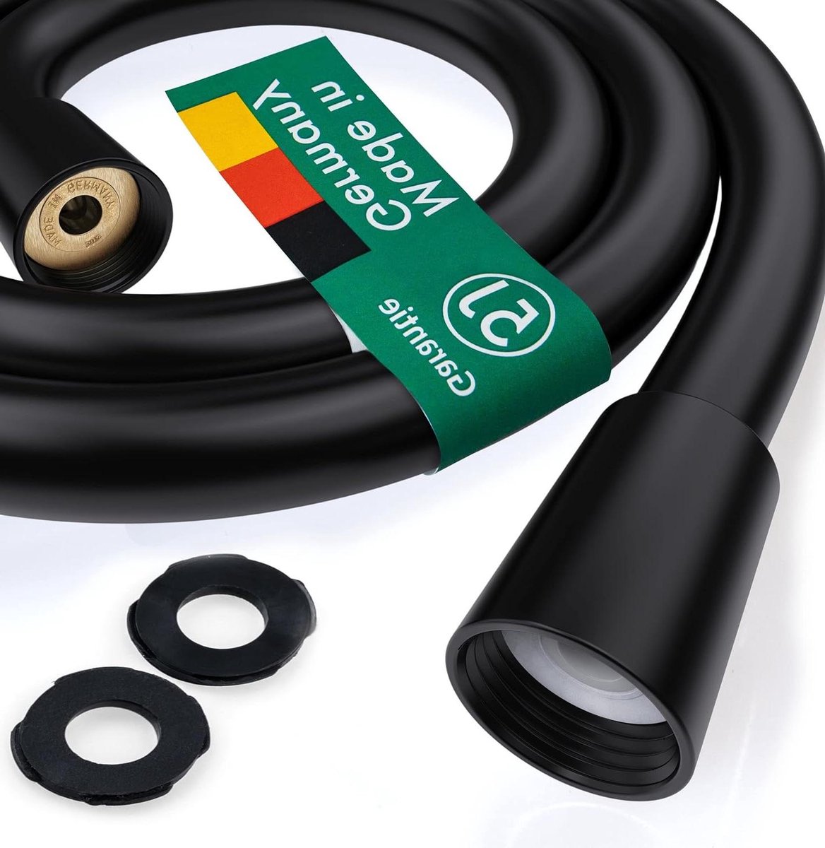 125cm flexibele zwarte Hoffmann Blackline doucheslang met bescherming tegen verdraaien - knikbestendig en drinkwater getest - Made in Germany