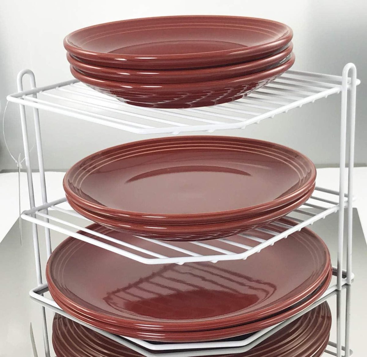 3 Tier Hoekplaat Organizer - Opgeruimd Opbergrek - Staal Wit 23 cm - Keuken Kast bordenrek
