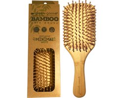 Duurzame haarborstel van bamboehout, massageborstel, krulborstel, ontwarringsborstel, bamboe, paddle borstel, cadeau voor vrouwen, partners en mannen, natuurlijke borstelharen zonder trekken, anti-kroezen gespleten haarpunten