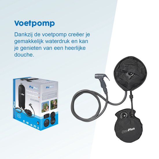 ProPlus Camping Douche - 11 Liter - Kampeerdouche - Draagbare Douche - Campingdouche - Buitendouche - Voetpomp - Inclusief Draagas van ProPlus — afbeelding 5