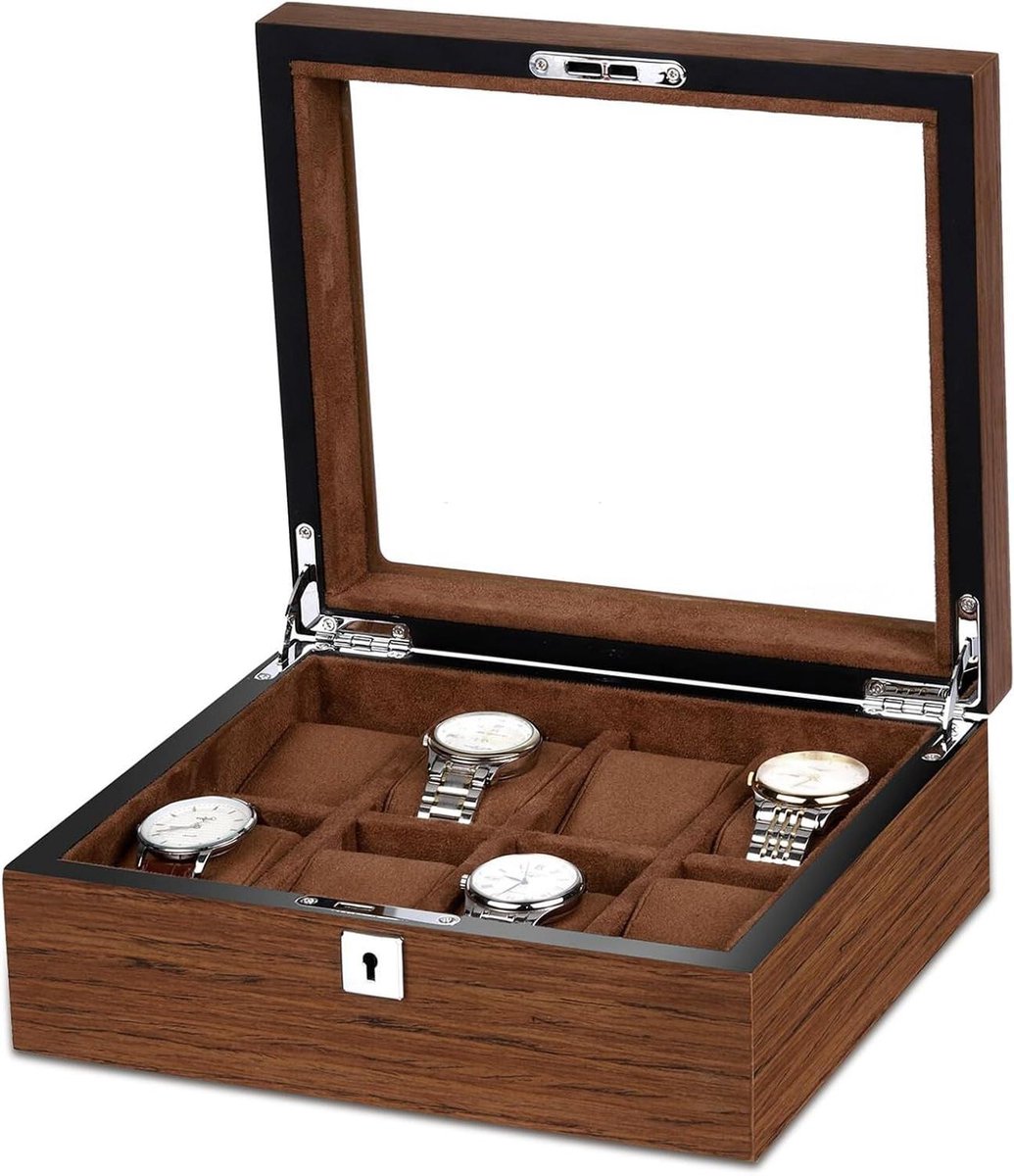 Horlogedoos met 8 horloges - opbergdoos met glazen deksel - uitneembare horlogehouders - premium horlogekoffer - display-opslag organizer - horloge-etui voor heren en meisjes