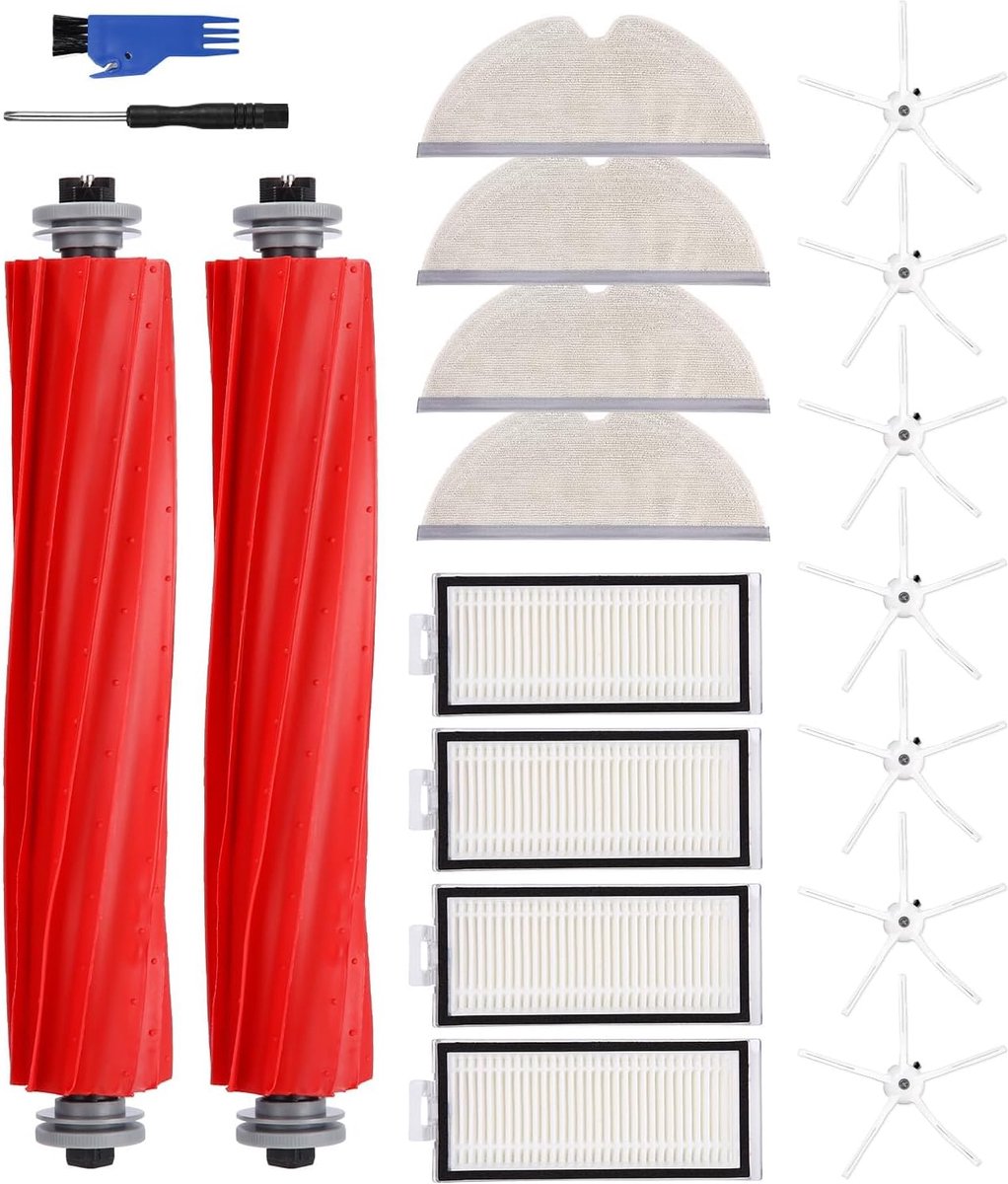 Reserveonderdelen, accessoires, geschikt voor Roborock Q7/Q7+/Q7 Max/Q7 Max+ stofzuiger, 2 hoofdborstels, 4 schoonmaakdoeken, 4 HEPA-filters, 7 zijborstels, 1 borstelreinigingsgereedschap,