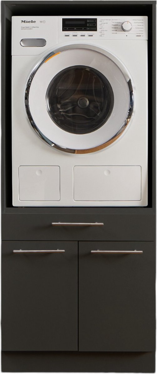 Interiax WASHWALL 'Mary' Wasmachine of Droogkast Ombouwkast Antraciet – Met 1 Lade voor Wasmand en 1 Opbergvak met 2 deuren - Wasmachinekast- 162x67.5x67.5 cm