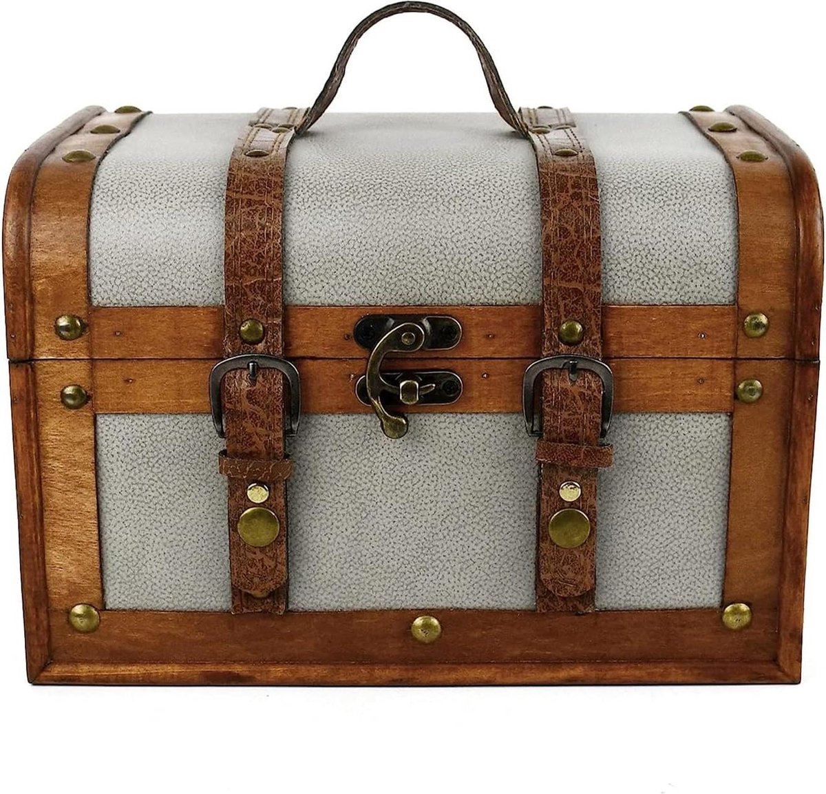 Schatkist 28x20x19 cm - Grijs Houten Kist Overzeese Koffer - Content in html nodig piratenkist