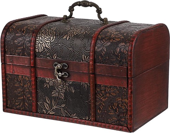Brynnberg Schatkist met slot, bagagekist, van hout, vintage look, piraten, koloniale stijl, geldkist, 20 x 11 x 11 cm
