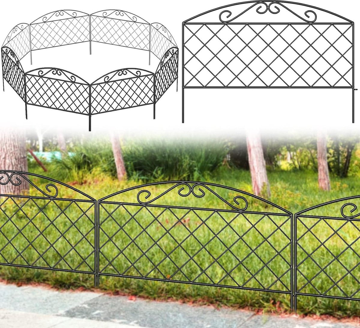 Decoratieve tuinomheining 44 cm (H) x 3 m (L) Dierlijke barrière Buiten Roestvrij metaal Geen graaf hekwerk Grens voor tuin Patio Bloembed