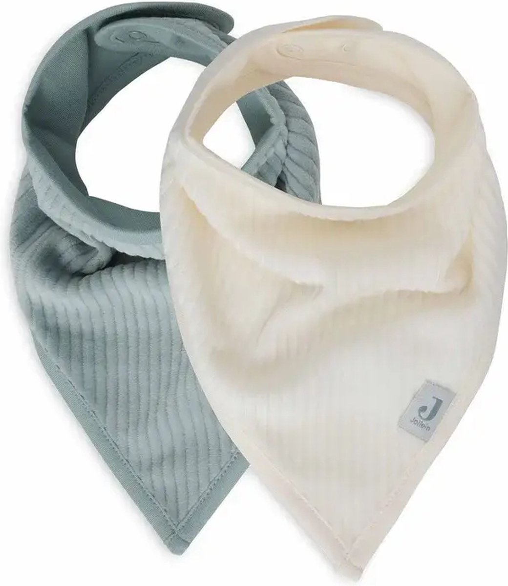Goedkoopste Jollein - Slab Bandana - Katoen - Slabbetjes Baby - 2 Stuks - Velvet Rib Sea Green/Ivory - 2 Stuks