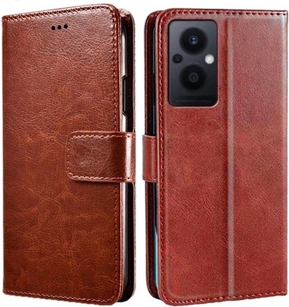Oppo Reno 8 Lite Hoesje Met Pasjeshouder Bookcase Bruin