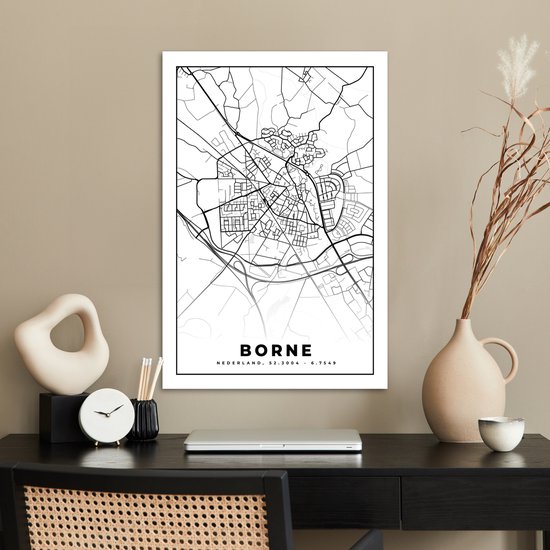 Affiche Carte - Borne - Zwart - Wit - 40x60 cm