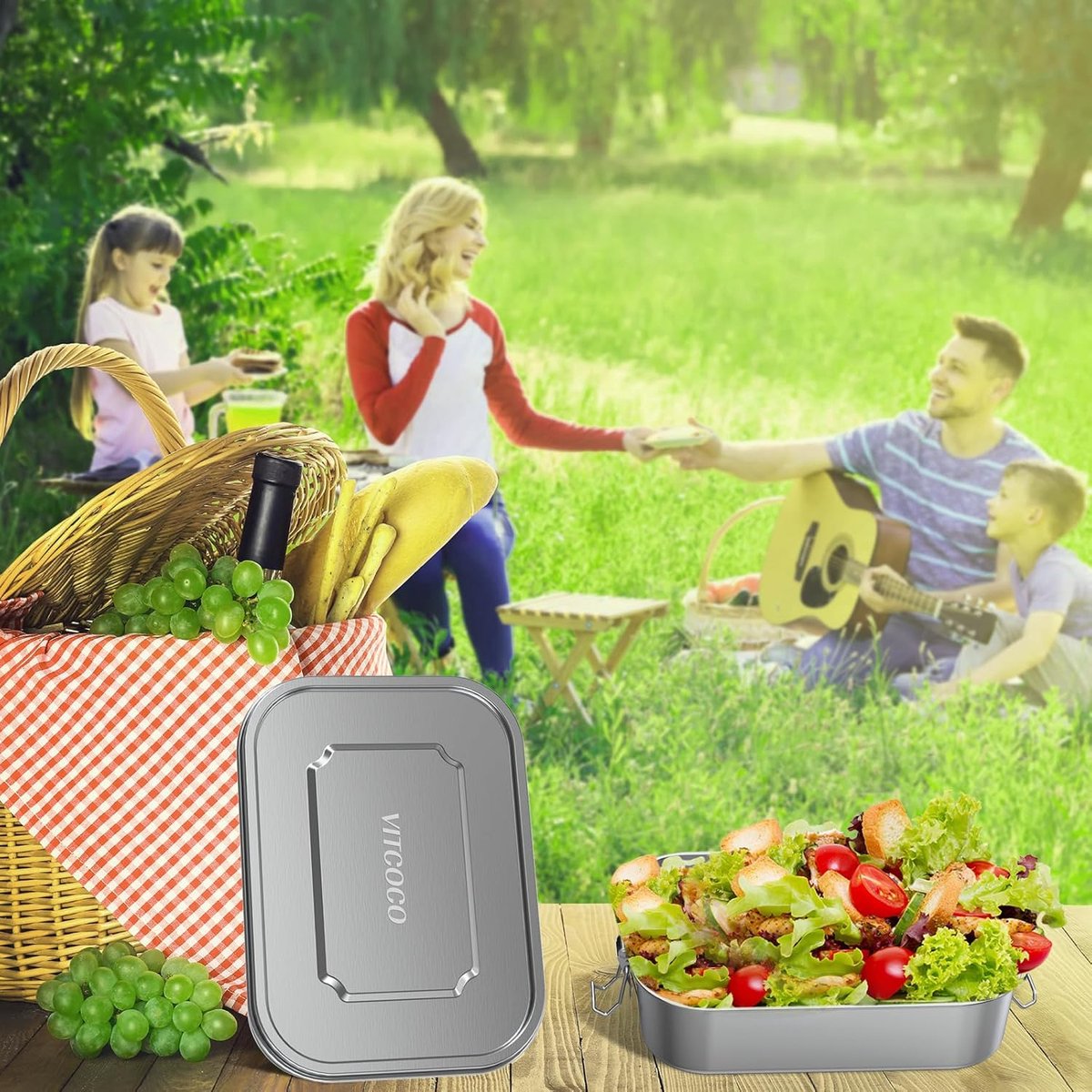 Bugucat Lunchbox 1550ML, Bento Box met 6 Onderverdeling Broodtrommel