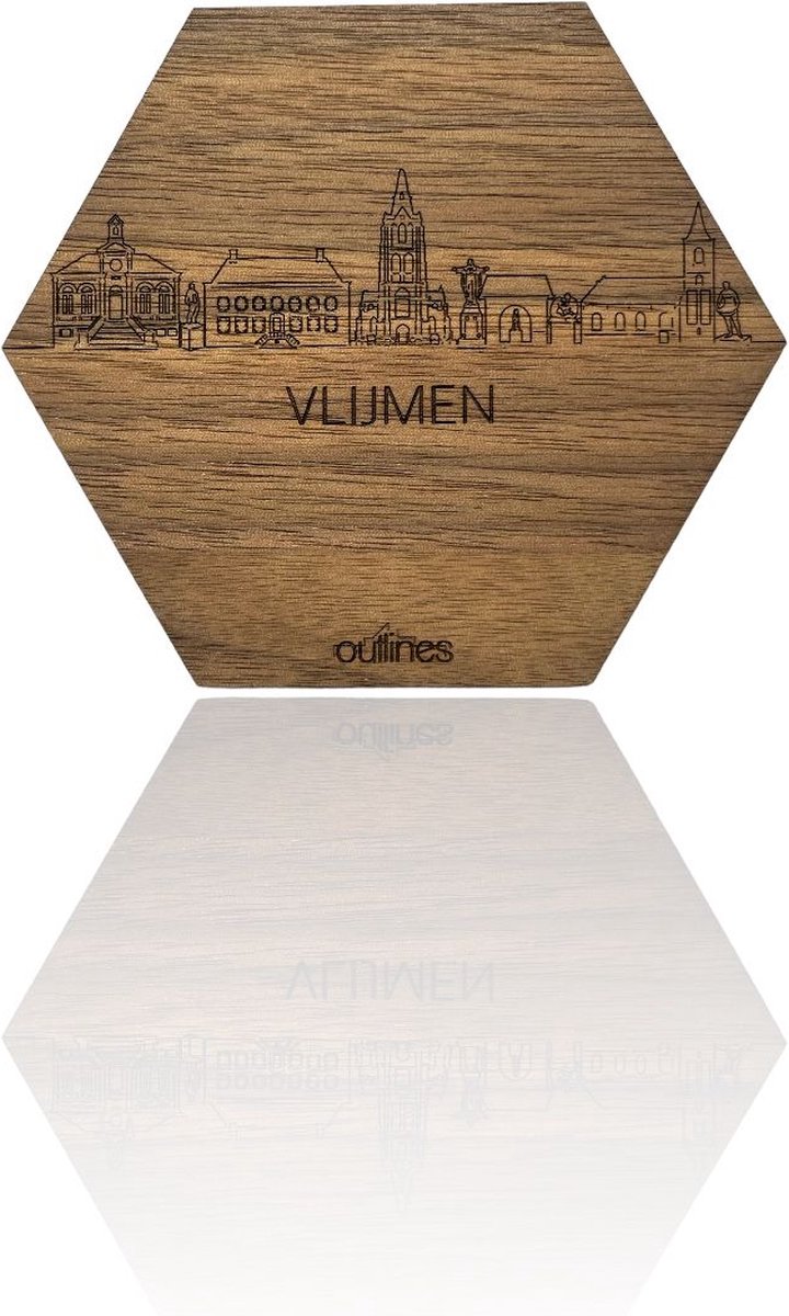 5x Onderzetters Skyline van Vlijmen - 10x9cm - Notenhout