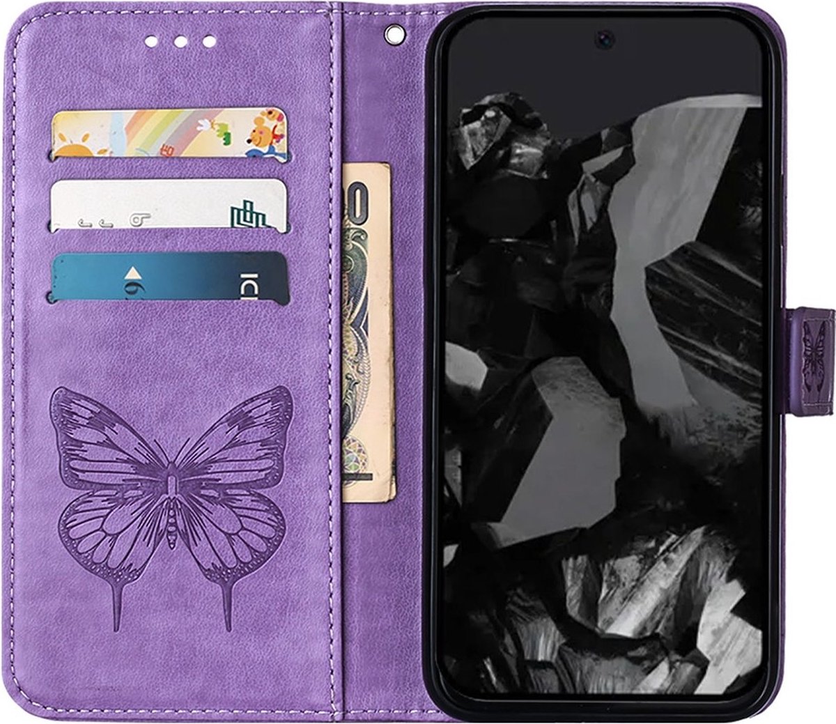 Mobigear Telefoonhoesje geschikt voor Google Pixel 9 Pro Hoesje | Mobigear Butterfly Bookcase Portemonnee | Pasjeshouder voor 3 Pasjes | Telefoonhoesje voor Pinpas / OV Kaart / Rijbewijs - Paars