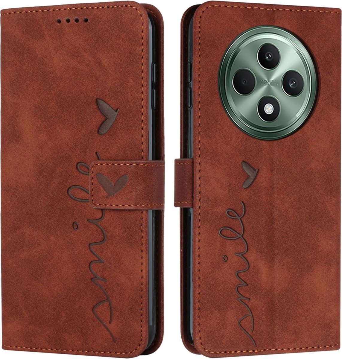 Coverup Hoesje - Geschikt voor OPPO Reno12 F 5G Hoesje - Coverup Smile Book Case - Bruin