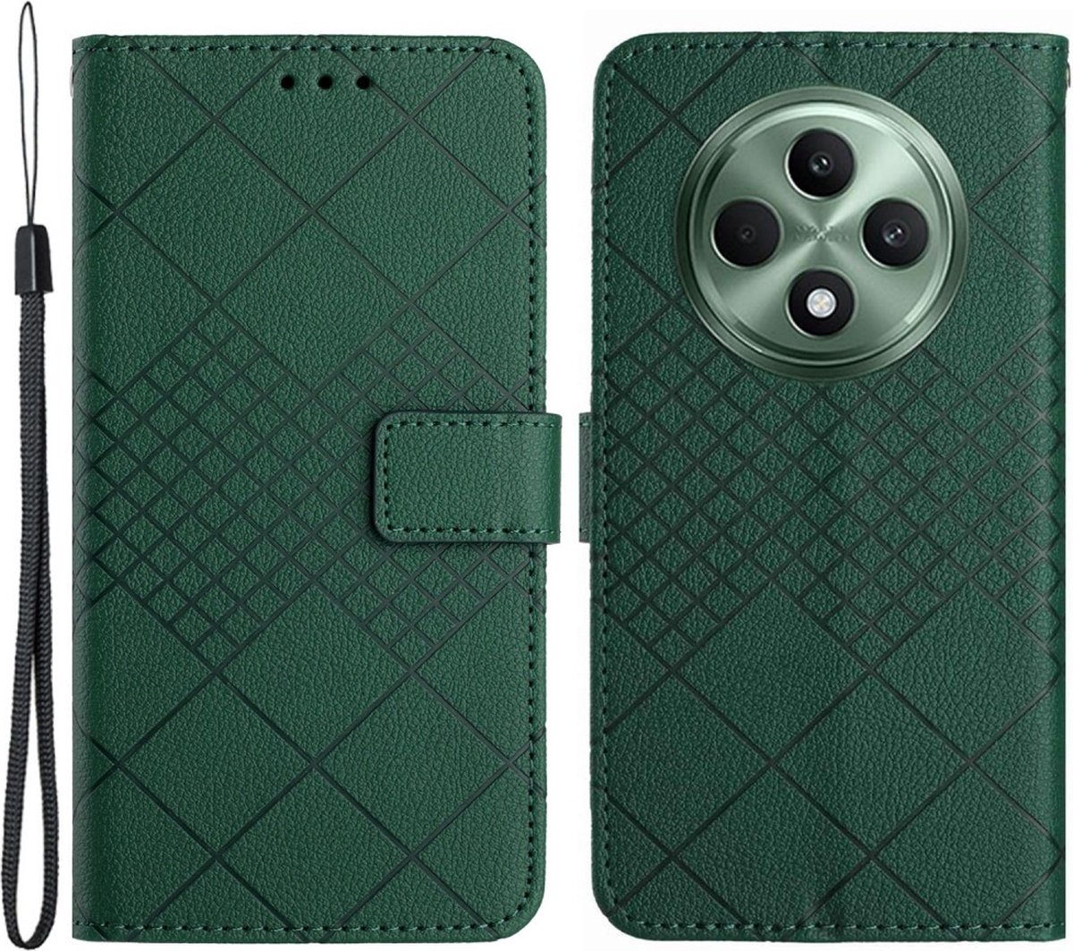 Coverup Hoesje - Geschikt voor OPPO Reno12 F 5G Hoesje - Coverup Rhombus Book Case - Groen