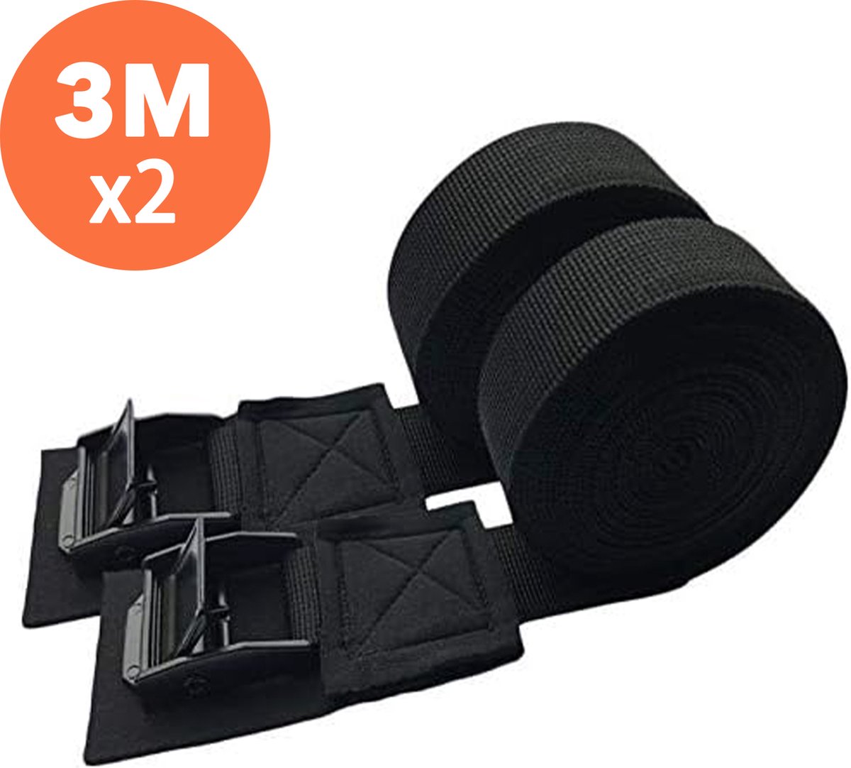 DOWO Spanbanden 3 Meter 2 Stuks Sjorbanden Bindriemen Zwart