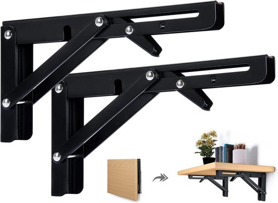 Klapconsole, scharnieren voor zware belasting, inklapbaar, hoek-rek, roestvrij staal, 90 graden, hoek inklapbaar, voor thuis, keuken, kantoor, tafel, muur, zilver