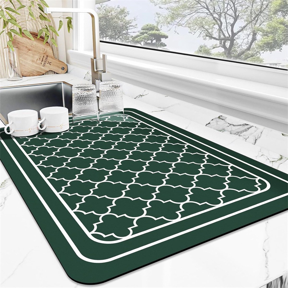 Goedkoopste Keuken Afwas Mat lantaarn patroon afvoerpad super absorberende afwasmat microvezel sneldrogende afwasmat