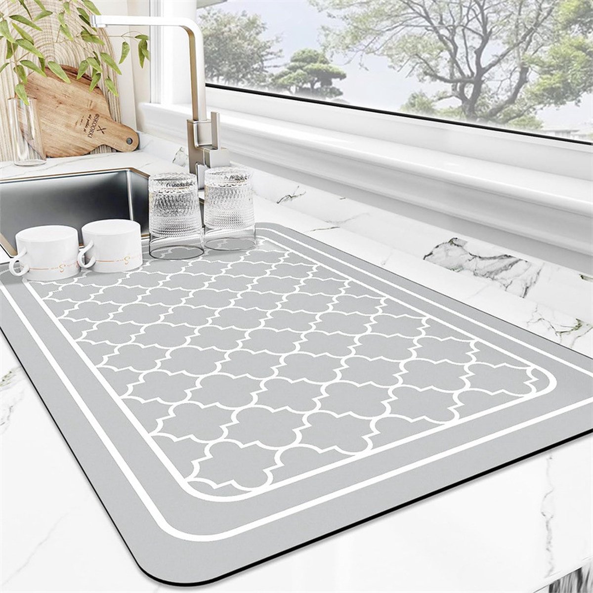 Goedkoopste Keuken Afwas Mat lantaarn patroon afvoerpad super absorberende afwasmat microvezel sneldrogende afwasmat