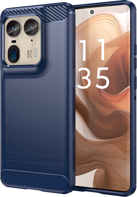 Coque Motorola Edge 50 Ultra - MobyDefend TPU Back Cover - Métal Brossé & Look Carbone - Blauw - Étui de Protection pour Téléphone Portable - Étui de Téléphone Adapté pour: Motorola Edge 50 Ultra