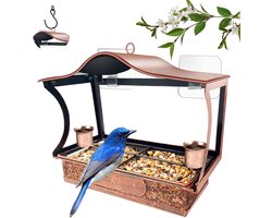 Vogelhuis venster metalen raamvoeder met zuignappen - kleine vogels - verwijderbare bak - waterbekers - gemakkelijk schoonmaken - vullen