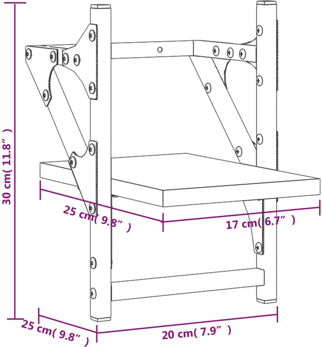 Wandschappen met stangen 2 st 40x25x30 cm bruin eikenkleur