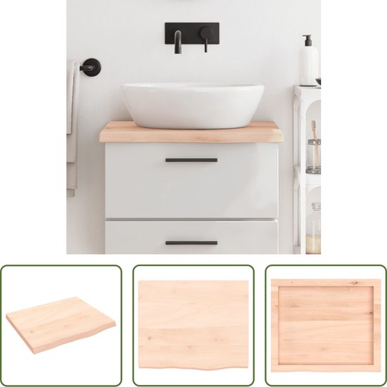 The Living Store Eikenhouten Wastafelblad - 60 x 50 x 4 cm - Onbehandeld massief - Natuurlijke rand