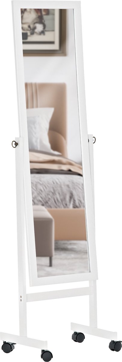CLP Yolanda Spiegel - Staande spiegel - Make up spiegel - Passpiegel - Met wielen - Hout - wit